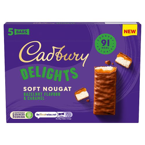 CADBURY DELIGHTS NOUGAT HAZELNUT & CARAMEL 5 PACK 9 X 110G
