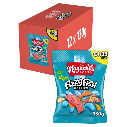 MAYNARDS BASSETTS FIZZY FISH PM £1.35 12 X 130G