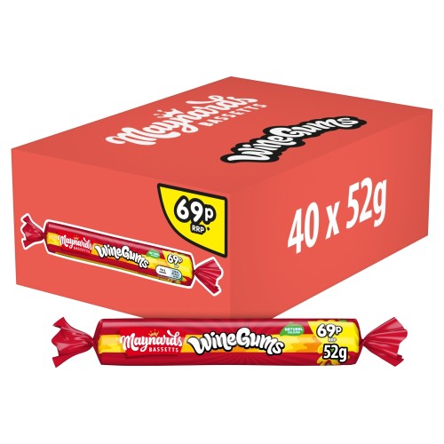 MAYNARDS BASSETTS WINE GUMS ROLL PM £0.69 40 X 52G
