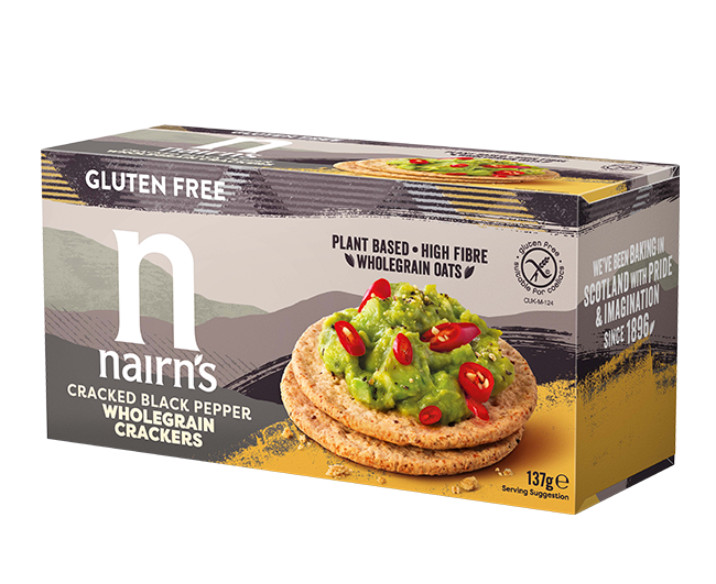 9636-E NAIRNS GF CRACKED BLACK PEPPER WHOLEGRAIN CRACKER 8X160G