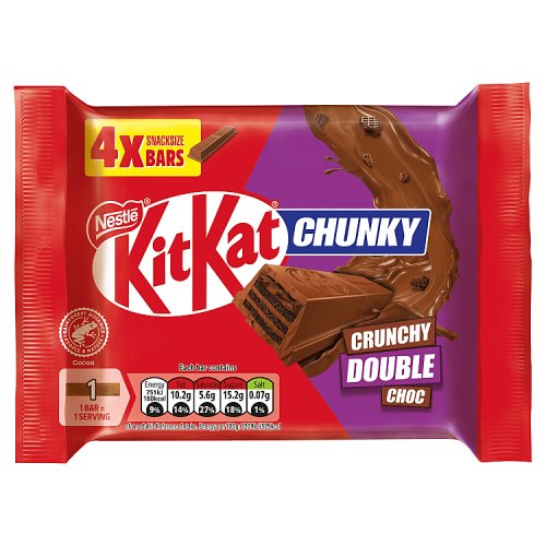 KITKAT CHUNKY CRUNCHY DOUBLE CHOCOLATE BAR 4 PACK MULTIPACK 15 X 136G