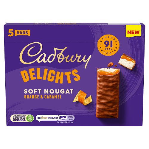 CADBURY DELIGHTS NOUGAT ORANGE & CARAMEL 5 PACK 9 X 110G