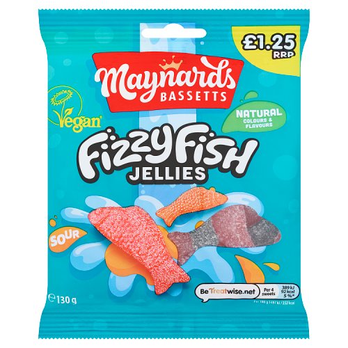 MAYNARDS BASSETTS FIZZY FISH PM £1.25 12 X 130G