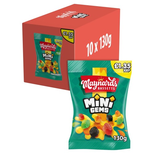 MAYNARDS BASSETTS MINI GEMS PM £1.35 10 X 130G