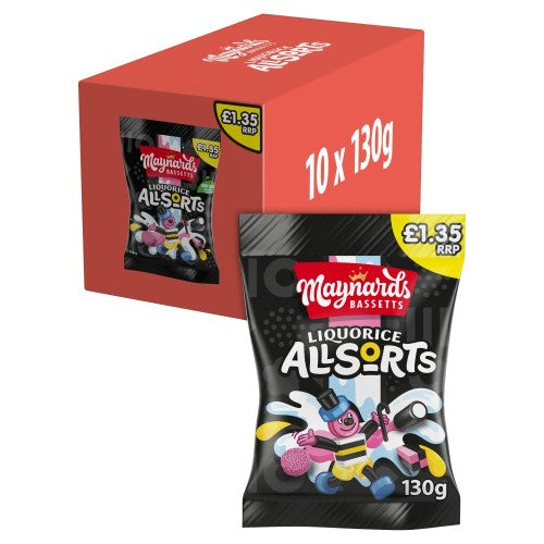 MAYNARDS BASSETTS LIQUORICE ALLSORTS PM £1.35 10 X 130G