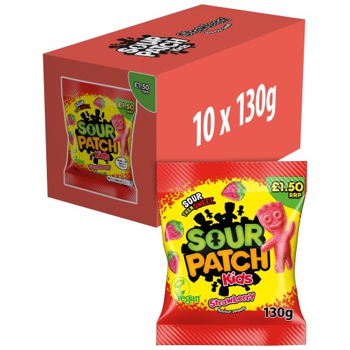 SOUR PATCH KIDS SWEET BAGS STRAWBERRY PM £1.50 10 X 130G