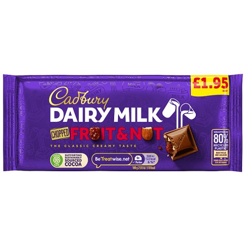 CADBURY DAIRY MILK FRUIT & NUT PM £1.95 22 X 95G