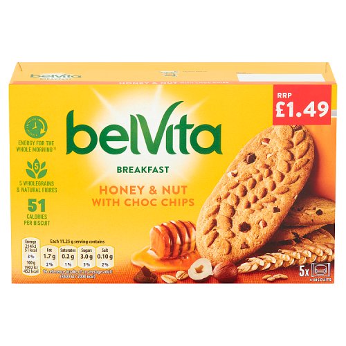 BELVITA BREAKFAST HONEY & NUT WITH CHOC CHIP  PM £1.49 10 X 225G