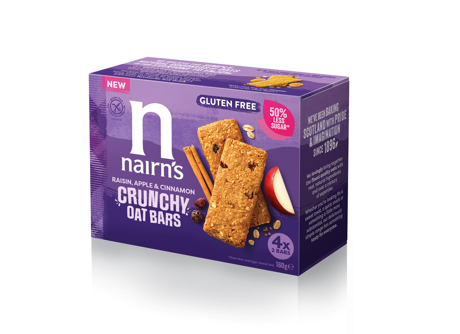 9783-E NAIRNS RAISIN, APPLE & CINNAMON CRUNCHY OAT BARS 10X160G